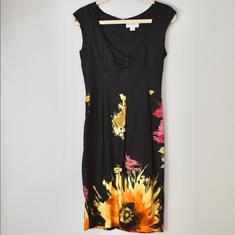 Jessica Simpson Cotton Silk Sheath Dress Blk Sz 2